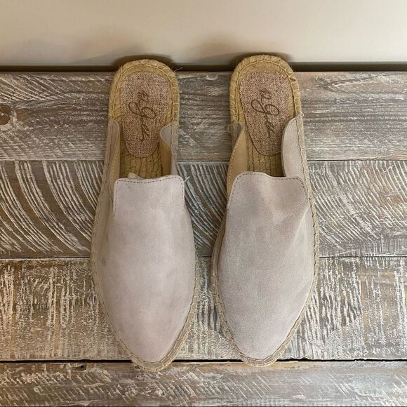 Nwob-42 Gold Bermuda Fog Grey Kid Suede Leather Espadrille Loafer Slides - Picture 3 of 10